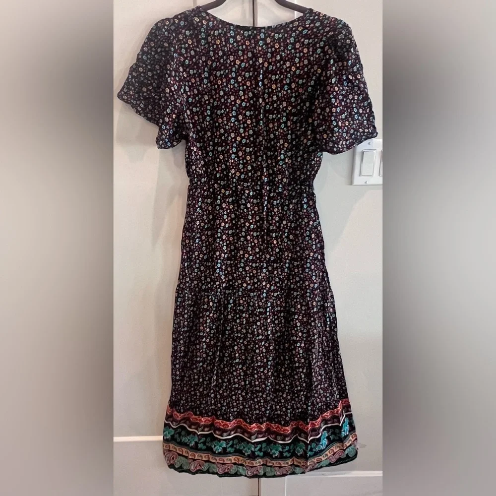 Zesica Maxi Boho Dress Black Floral Paisley Print Tied Waist Women's Medium - Picture 5 of 7